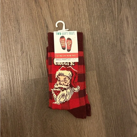 Two Left Feet Festive Santa Drinking Socks NWT - Picture 2 of 4